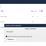 Schermata importazione calendario